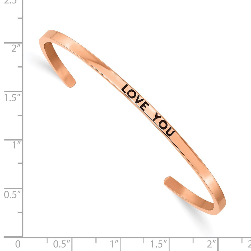 Chisel Stainless Steel Polished Rose IP-plated and Enameled with Crystal LOVE YOU 3mm Cuff Bangle SRB2682