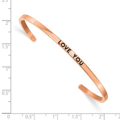 Chisel Stainless Steel Polished Rose IP-plated and Enameled with Crystal LOVE YOU 3mm Cuff Bangle SRB2682