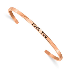 Chisel Stainless Steel Polished Rose IP-plated and Enameled with Crystal LOVE YOU 3mm Cuff Bangle SRB2682