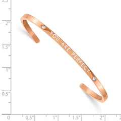 Chisel Stainless Steel Polished Rose IP-plated and Enameled with Crystal YOU ARE PERFECT Bangle SRB2684