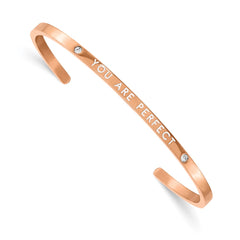 Chisel Stainless Steel Polished Rose IP-plated and Enameled with Crystal YOU ARE PERFECT Bangle SRB2684