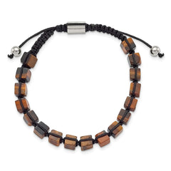 Chisel Stainless Steel Polished with Tiger's Eye Black Macrame Adjustable Bracelet SRB2705
