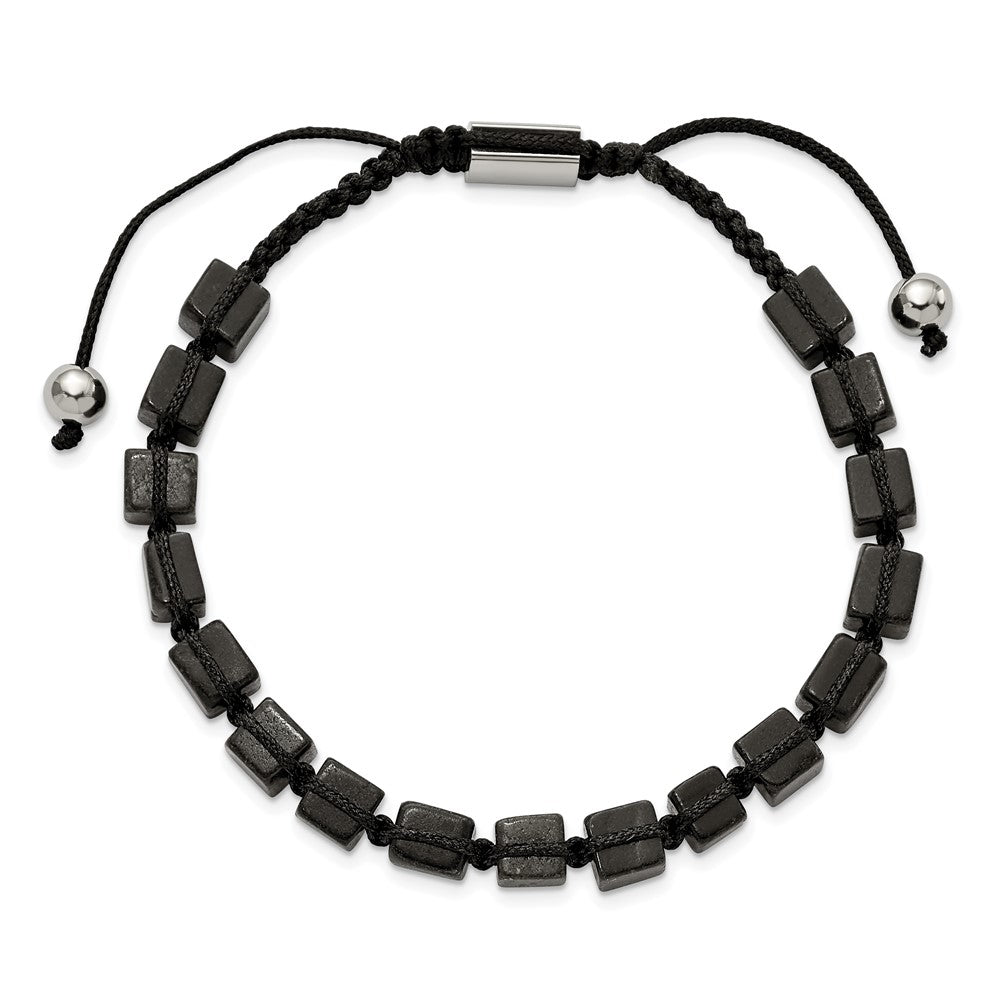 Chisel Stainless Steel Polished with Black Agate Black Macrame Adjustable Bracelet SRB2706
