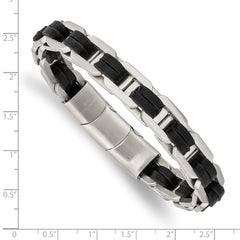 Chisel Stainless Steel Brushed with Black PU Leather 7.75 inch Bracelet with .5 inch Extension SRB2720-7.75