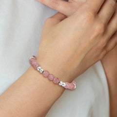 Chisel Stainless Steel Polished 6-8mm Strawberry Quartz Beaded Stretch Bracelet SRB2729