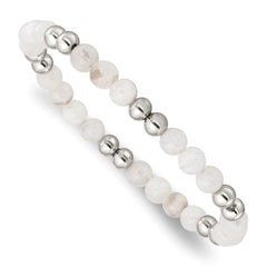 Chisel Stainless Steel Polished 6mm White Moonstone Beaded Stretch Bracelet SRB2732
