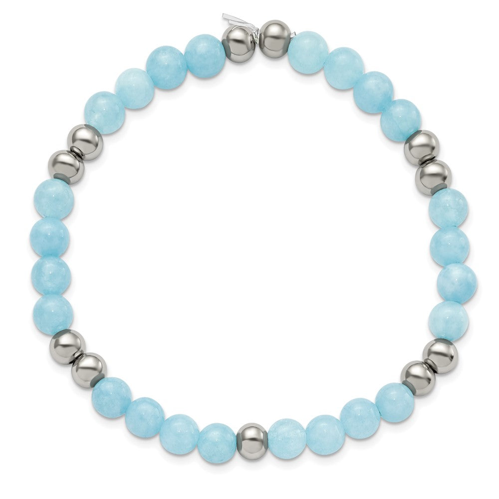 Chisel Stainless Steel Polished 6mm Blue Quartz Beaded Stretch Bracelet SRB2733