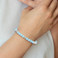 Chisel Stainless Steel Polished 6mm Blue Quartz Beaded Stretch Bracelet SRB2733