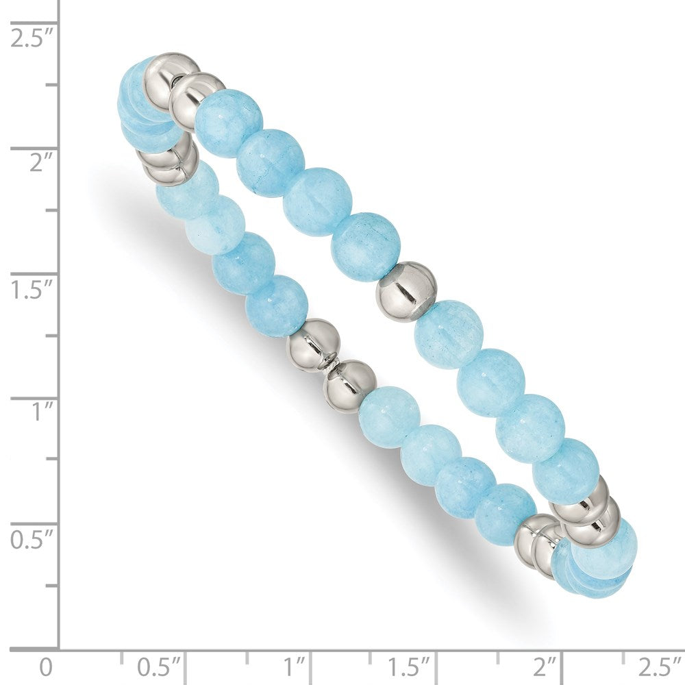 Chisel Stainless Steel Polished 6mm Blue Quartz Beaded Stretch Bracelet SRB2733