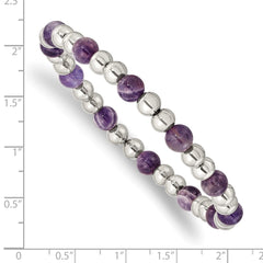 Chisel Stainless Steel Polished 6mm Purple Zebra Amethyst Beaded Stretch Bracelet SRB2736