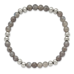 Chisel Stainless Steel 6mm Polished Grey Quartz Beaded Stretch Bracelet SRB2737