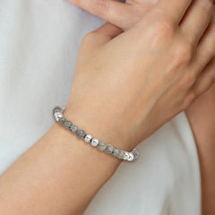 Chisel Stainless Steel 6mm Polished Grey Quartz Beaded Stretch Bracelet SRB2737