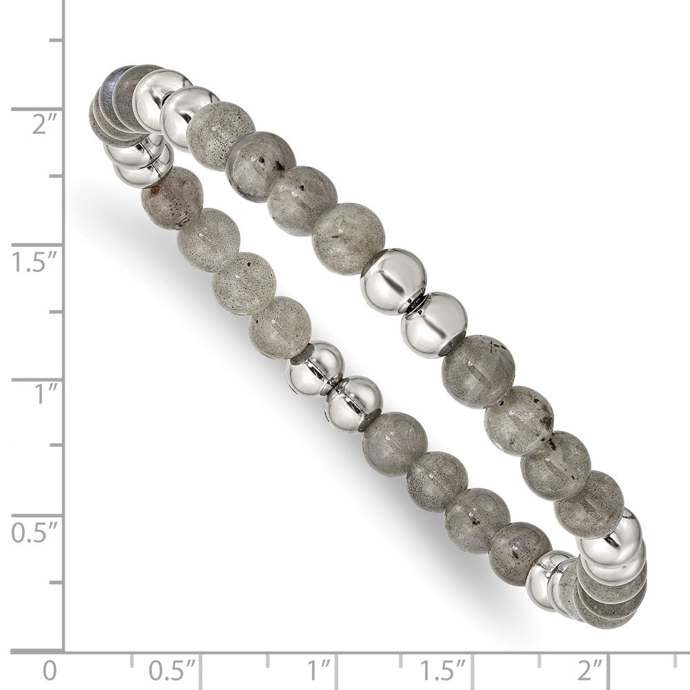 Chisel Stainless Steel 6mm Polished Grey Quartz Beaded Stretch Bracelet SRB2737