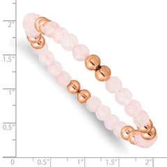 Chisel Stainless Steel Polished Rose IP-plated 6mm Pink Quartz Beaded Stretch Bracelet SRB2738