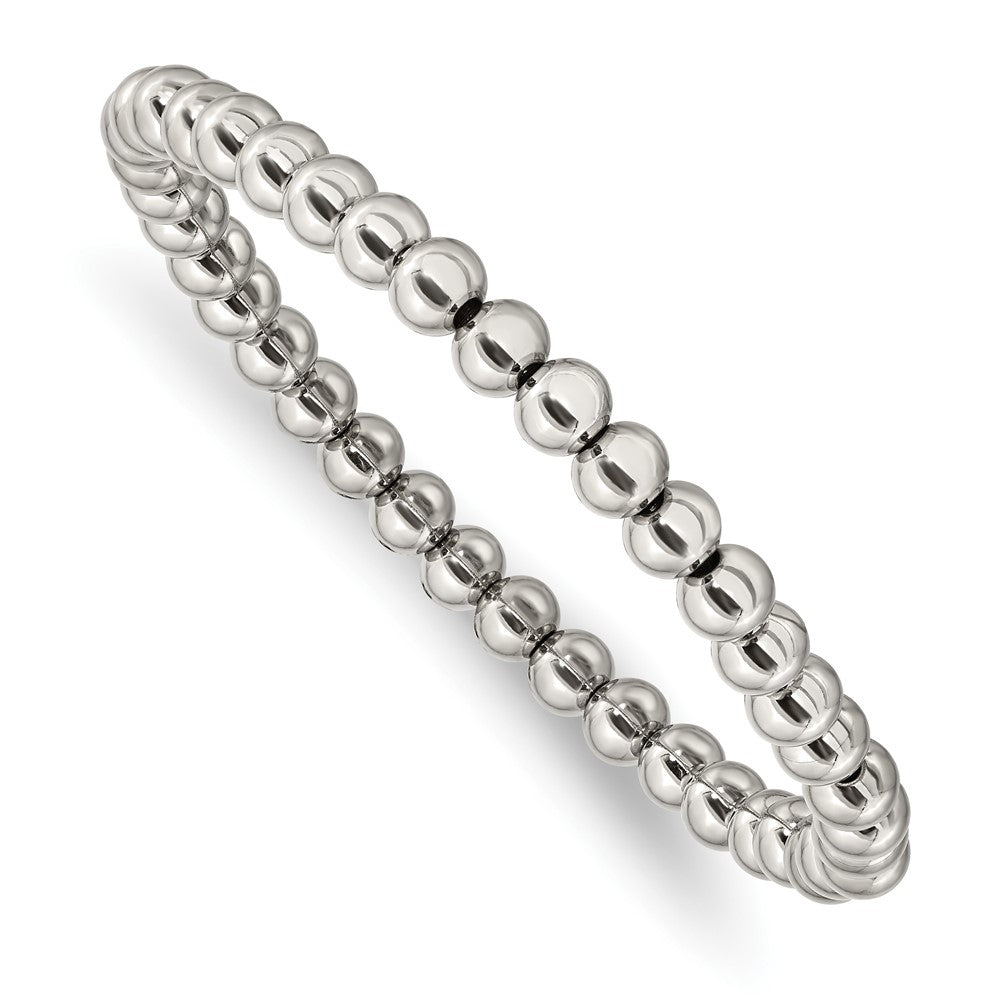Chisel Stainless Steel Polished 6mm Beaded Stretch Bracelet SRB2741