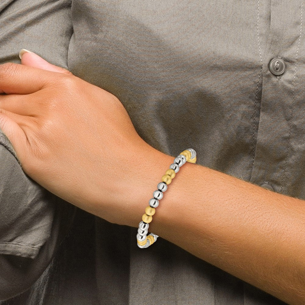 Chisel Stainless Steel Polished Yellow IP-plated Sandblasted 6mm Beaded Stretch Bracelet SRB2742