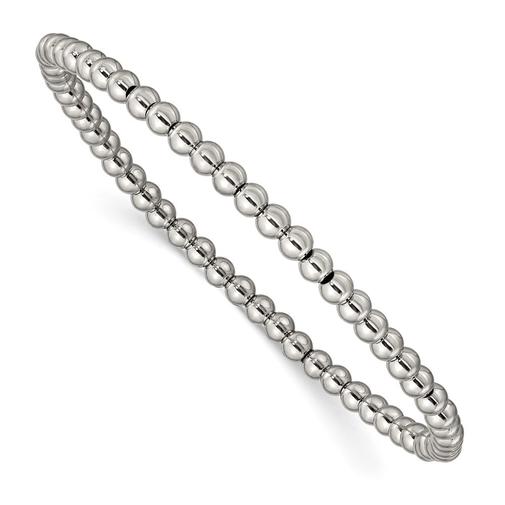 Chisel Stainless Steel Polished 4mm Beaded Stretch Bracelet SRB2744