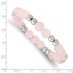 Chisel Stainless Steel Polished 6-8mm Pink Quartz Beaded Stretch Bracelet SRB2746