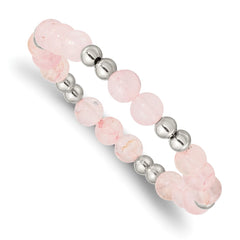 Chisel Stainless Steel Polished 6-8mm Pink Quartz Beaded Stretch Bracelet SRB2746