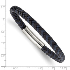 Chisel Stainless Steel Polished Black and Blue Braided Leather 8.25 inch Bracelet SRB2760-8.25