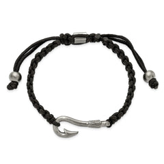 Chisel Stainless Steel Brushed Fishing Hook Black Nylon Adjustable Bracelet SRB2798