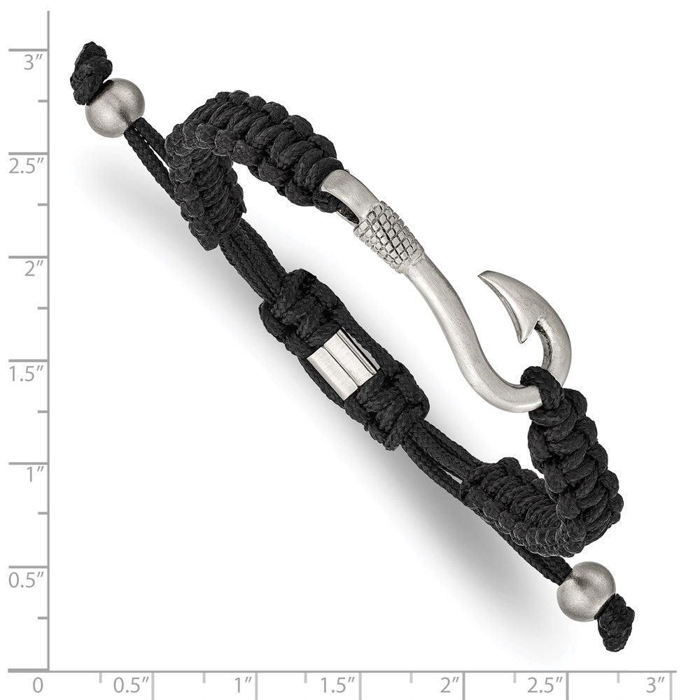 Chisel Stainless Steel Brushed Fishing Hook Black Nylon Adjustable Bracelet SRB2798