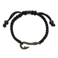 Chisel Stainless Steel Brushed Gun Metal IP-plated Fishing Hook Black Nylon Adjustable Bracelet SRB2799