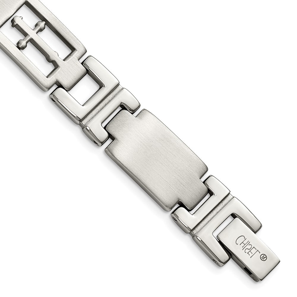Chisel Stainless Steel Brushed and Polished Cross 8.25 inch Link Bracelet SRB282-8.5