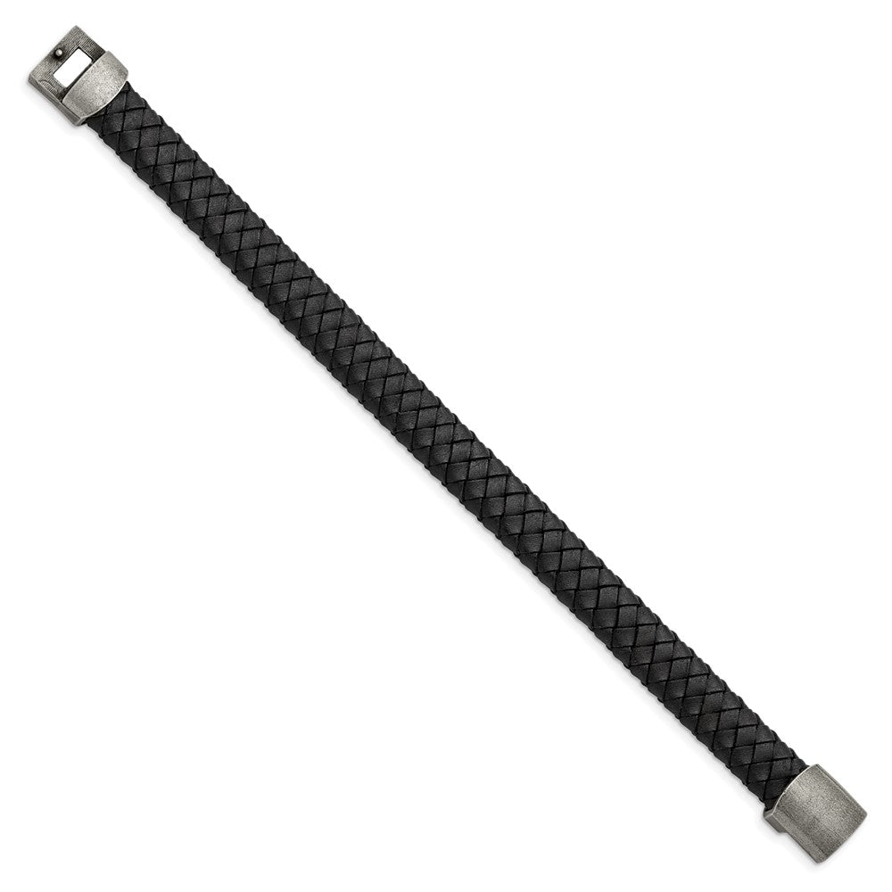 Chisel Stainless Steel Antiqued Black Braided Leather 8.25 inch Bracelet SRB2823-8.25