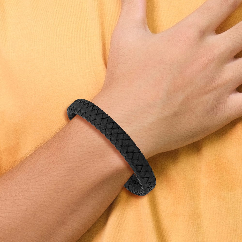 Chisel Stainless Steel Antiqued Black Braided Leather 8.25 inch Bracelet SRB2823-8.25