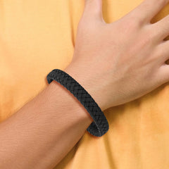 Chisel Stainless Steel Antiqued Black Braided Leather 8.25 inch Bracelet SRB2823-8.25
