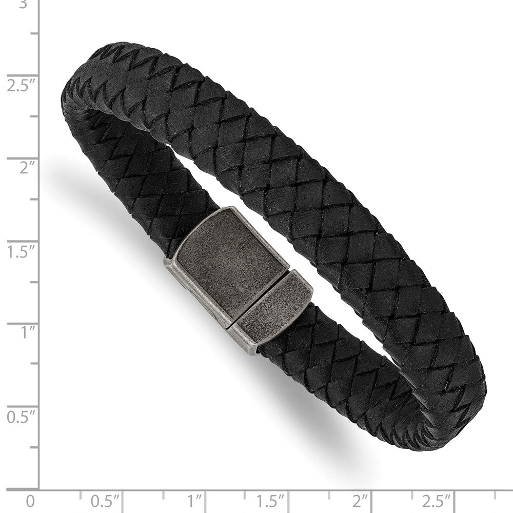 Chisel Stainless Steel Antiqued Black Braided Leather 8.25 inch Bracelet SRB2823-8.25