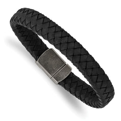 Chisel Stainless Steel Antiqued Black Braided Leather 8.25 inch Bracelet SRB2823-8.25