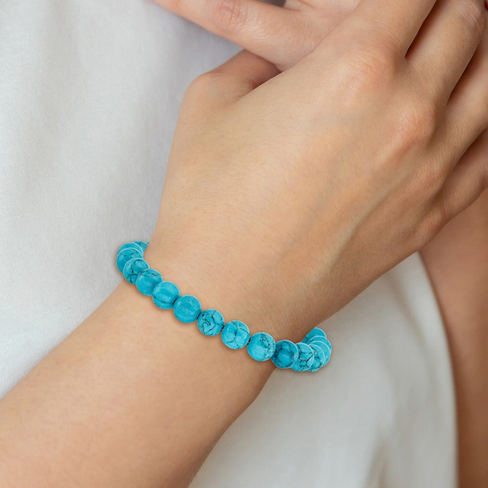 Chisel 8mm Blue Turquoise Agate Beaded Stretch Bracelet SRB2860
