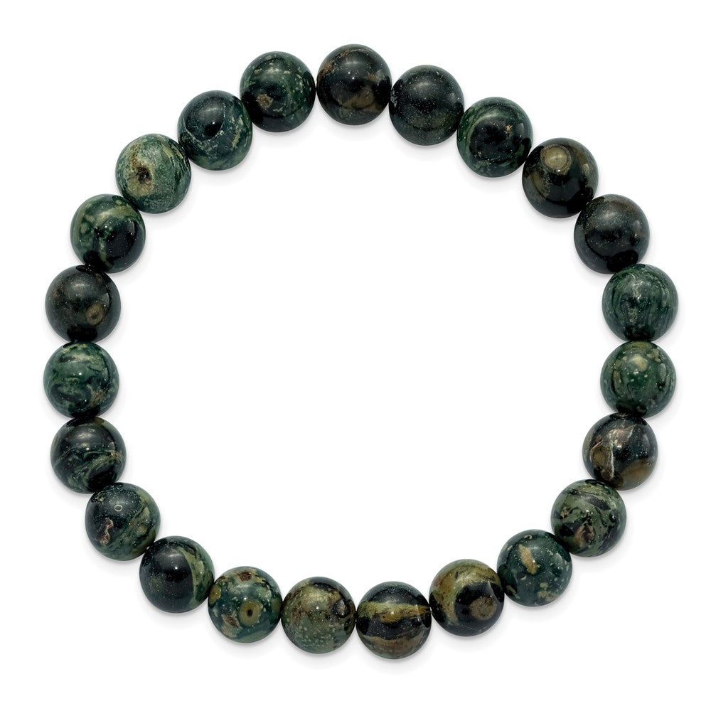 Chisel 8mm Green Eye Agate Beaded Stretch Bracelet SRB2862