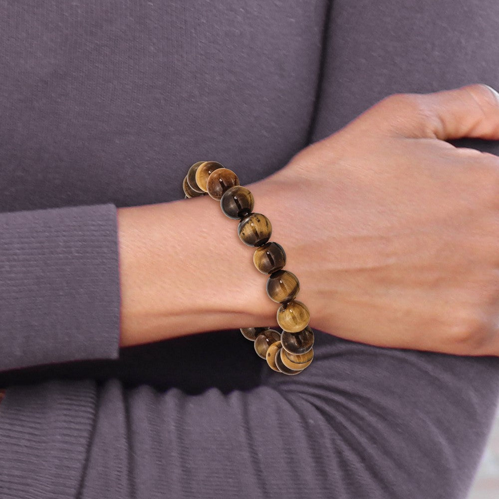 Chisel 10mm Yellow Tiger's Eye Agate Beaded Stretch Bracelet SRB2868
