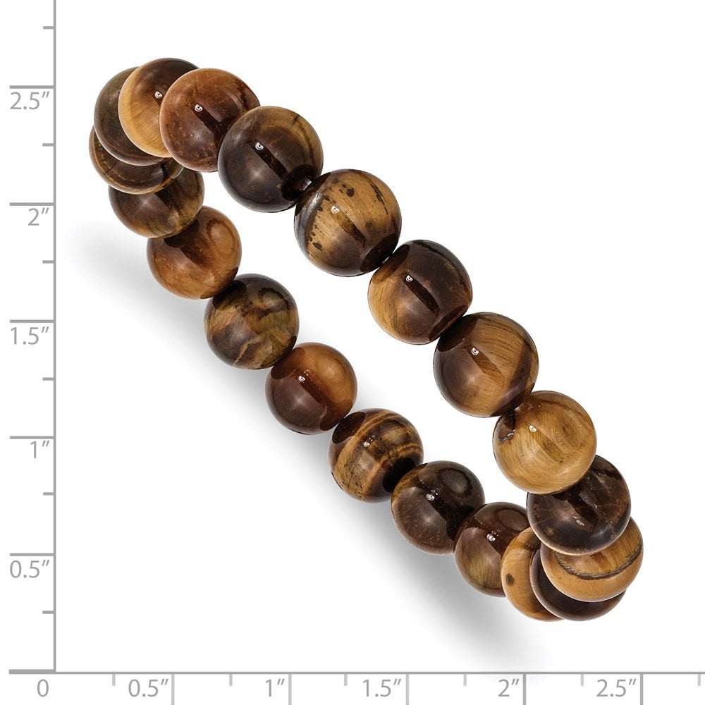 Chisel 10mm Yellow Tiger's Eye Agate Beaded Stretch Bracelet SRB2868