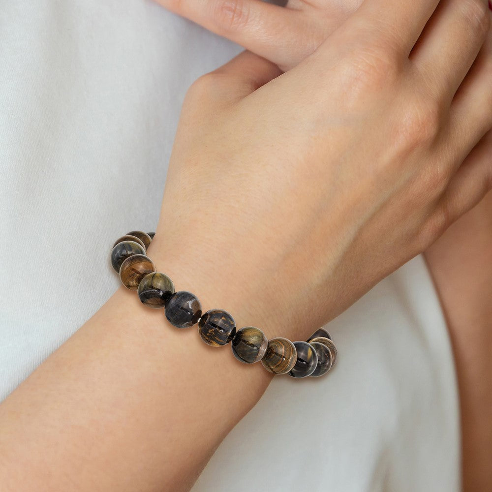 Chisel 10mm Blue and Yellow Tiger's Eye Agate Beaded Stretch Bracelet SRB2873