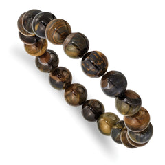 Chisel 10mm Blue and Yellow Tiger's Eye Agate Beaded Stretch Bracelet SRB2873