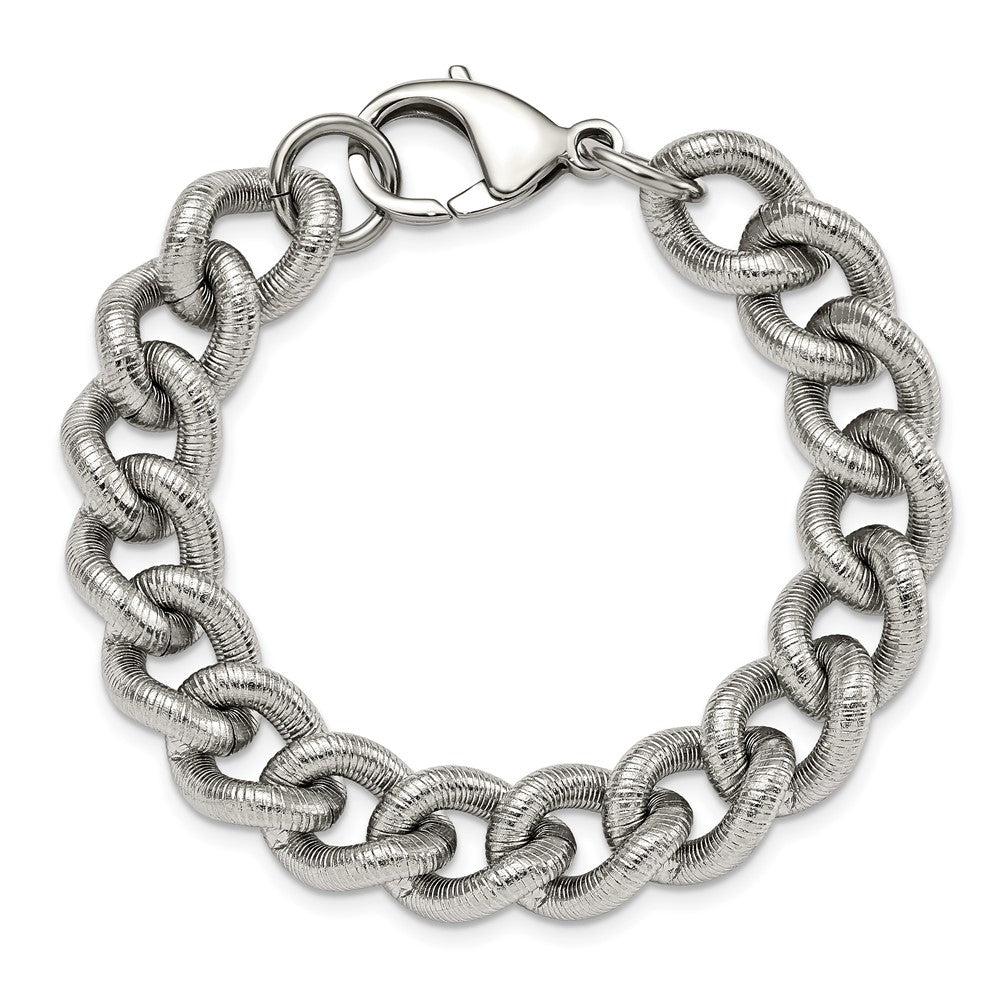 Chisel Stainless Steel Polished and Textured 14.5mm 8.25 inch Curb Bracelet SRB2876-8.25