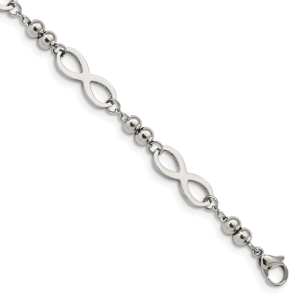 Chisel Stainless Steel Polished Infinity Symbol Link with 4 Leaf Clover Charm 6.5 inch Bracelet with 1 inch Extension SRB2879-6.5