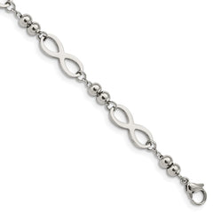 Chisel Stainless Steel Polished Infinity Symbol Link with 4 Leaf Clover Charm 6.5 inch Bracelet with 1 inch Extension SRB2879-6.5