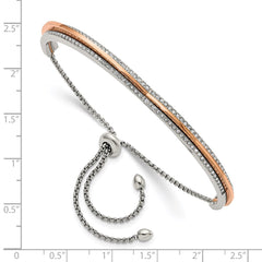 Chisel Stainless Steel Polished Rose IP-plated with Crystal Heart Shaped Adjustable Bangle Bracelet SRB2885