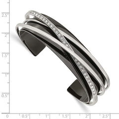 Chisel Stainless Steel Polished Black IP-plated with Crystals Layered Cuff Bangle SRB2889