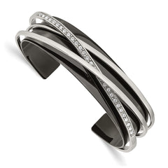 Chisel Stainless Steel Polished Black IP-plated with Crystals Layered Cuff Bangle SRB2889