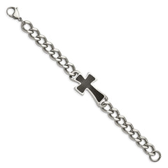 Chisel Stainless Steel Polished with Black Carbon Fiber Inlay Cross 8.5 inch Bracelet SRB289-8.5