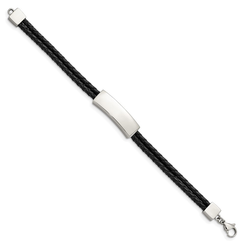 Chisel Stainless Steel Polished Black Leather 2 Strand 7 inch ID Bracelet SRB2896-7