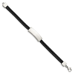 Chisel Stainless Steel Polished Black Leather 2 Strand 7 inch ID Bracelet SRB2896-7