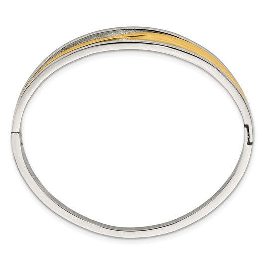 Chisel Stainless Steel Polished Twisted Yellow IP-plated Hinged Bangle SRB2911