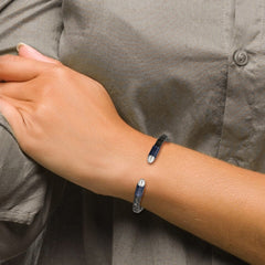 Chisel Stainless Steel Brushed and Polished Dark Grey IP-plated Black Leather Flexible Cuff Bangle SRB2922